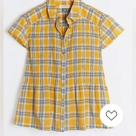 PILCRO AND THE‎ LETTERPRESS by ANTHROPOLOGIE Jenesa Smocked Buttondown in Yellow - Picture 1 of 7